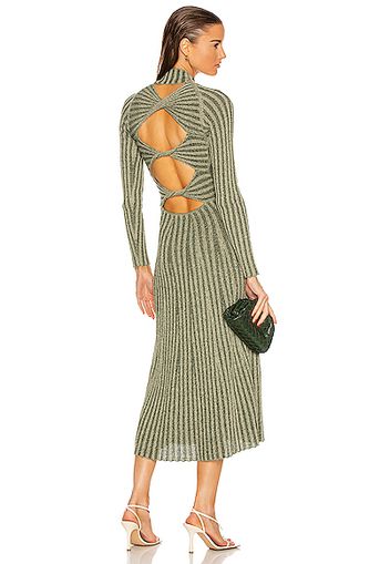 Dion Lee Natural Stripe Rib Long Sleeve Dress in Green