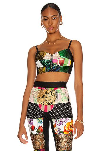 Dolce & Gabbana Brocade Jacquard Bustier Crop Top in Green