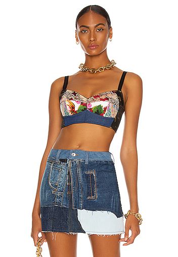 Dolce & Gabbana Brocade Jacquard Bustier Crop Top in Blue