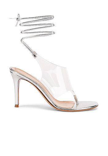 Gianvito Rossi Leather Plexy Strappy Heels in Metallic Silver