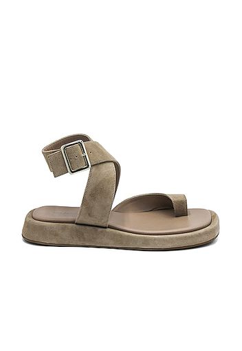 GIA/RHW Flat Toe Ring Wrap Suede Sandal in Cream