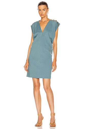 Givenchy Gold Button Sleeveless Draped Dress in Blue