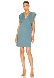 Givenchy Gold Button Sleeveless Draped Dress in Blue