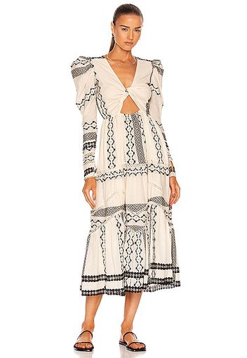 HEMANT AND NANDITA Moira Twisted Yoke Midi Dress in Black,White