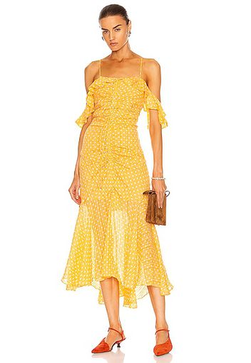 JONATHAN SIMKHAI Naomi Polka Dot Ruched Front Dress in Orange