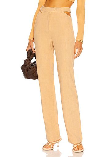 JONATHAN SIMKHAI Raven Waistband Cut Out Wide Leg Pant in Tan