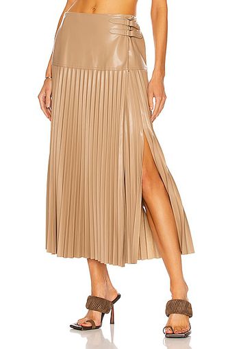 JONATHAN SIMKHAI Leona Vegan Leather Wrap Skirt in Taupe