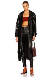 JONATHAN SIMKHAI Paulette Vegan Leather Trench Coat in Black