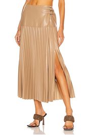 JONATHAN SIMKHAI Leona Vegan Leather Wrap Skirt in Taupe