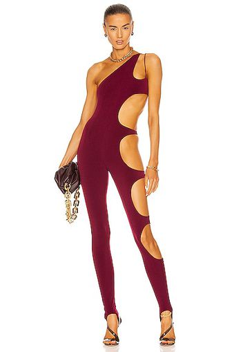 LaQuan Smith One Shoulder Cutout Jumpsuit in Purple