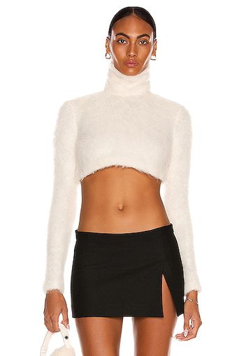 LaQuan Smith White Cropped Mohair Sweater in Ivory