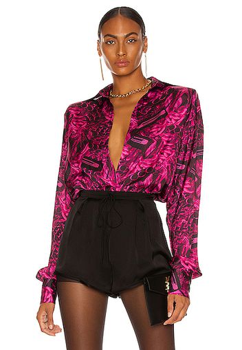 LaQuan Smith Engine Print Oversized Button Down in Pink