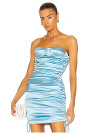 LaQuan Smith Ruched Strapless Bustier Top in Baby Blue