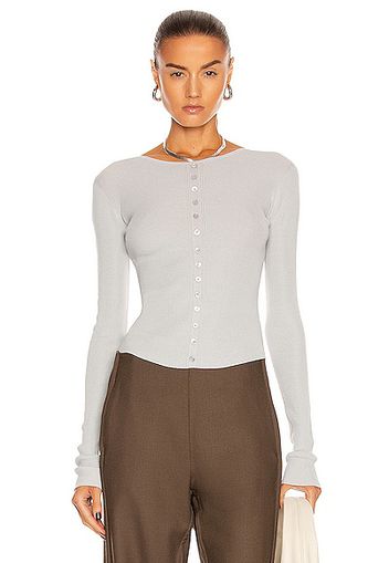 Lemaire Knitted Second Skin Buttoned Top in Light Grey