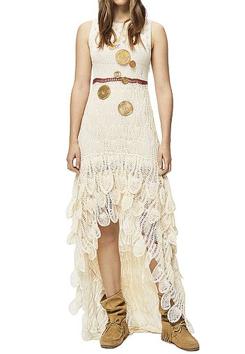 Loewe Paula's Ibiza Long Asymmetric Crochet Dress in Ivory