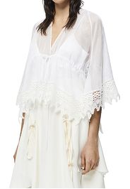 Loewe Paula's Ibiza Scalloped Hem Macrame Top in White