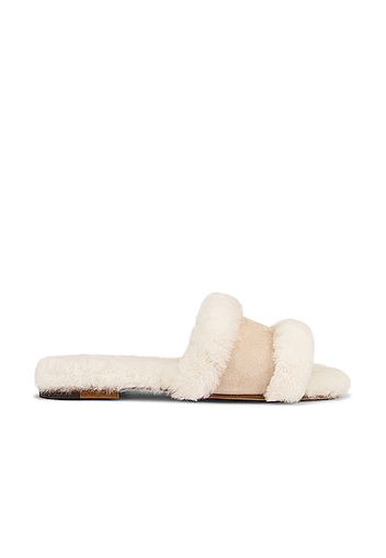 Manolo Blahnik Anacletus 10 Slide in Tan,White