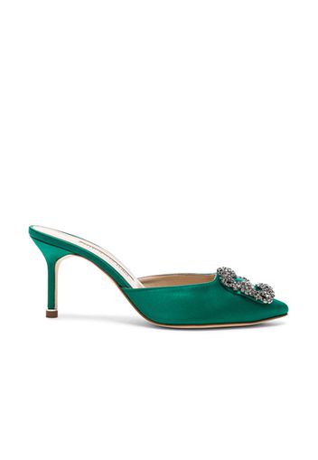 Manolo Blahnik Satin Hangisi 70 Mules in Green