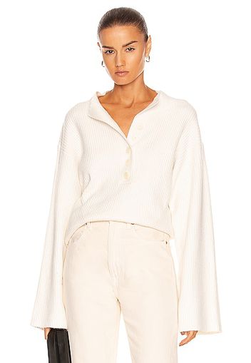 Marissa Webb Arie Ribbed Cashmere Blend Henley Sweater in Cream