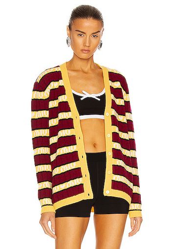 Miu Miu V Neck Striped Cardigan in Red,Yellow