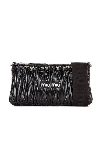 Miu Miu Vitello Shine Matelasse Crossbody Bag in Black