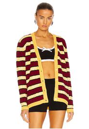 Miu Miu V Neck Striped Cardigan in Red,Yellow