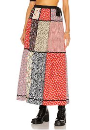 Miu Miu Long Patchwork Skirt in Red