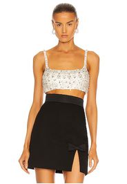Miu Miu Satin Embroidered Bra Top in Metallic Silver