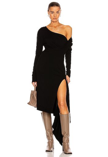 Monse Off the Shoulder Faux Wrap Knit Dress in Black