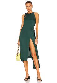 Monse Step Hem Pleated Dress in Dark Green