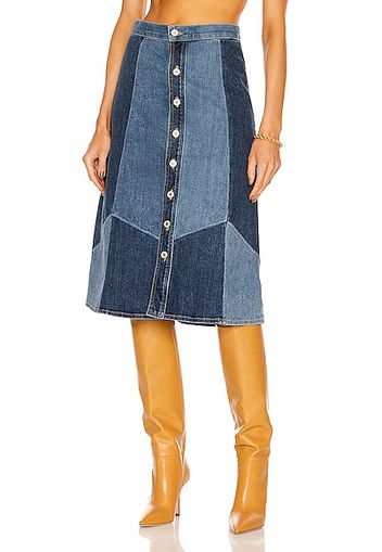 NILI LOTAN Madeline Patchwork Denim Skirt in Blue