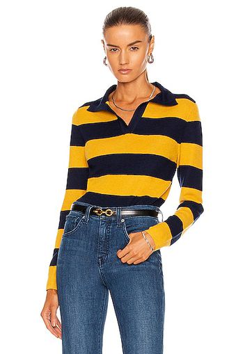 NILI LOTAN Lucille Polo Top in Mustard,Navy