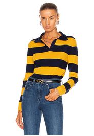 NILI LOTAN Lucille Polo Top in Mustard,Navy