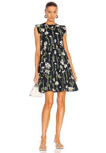 Oscar de la Renta Cap Sleeve Drop Waist Dress in Navy