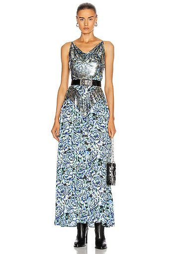 PACO RABANNE Embellished Floral Gown in Blue,Floral,Metallic