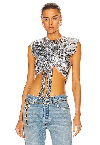 PACO RABANNE Draped Sequin Top in Metallic Silver