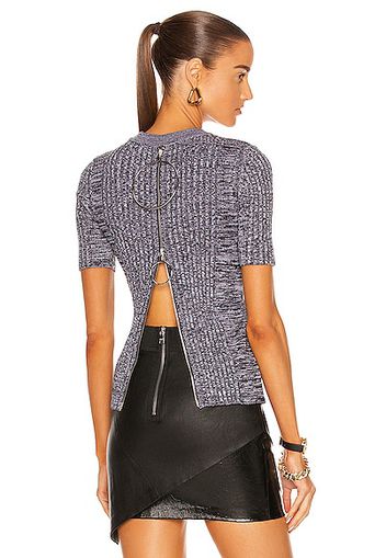 PACO RABANNE Short Sleeve Knit Top in Grey