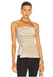 PACO RABANNE Button Down Ruched Top in Metallic Gold