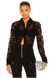 PACO RABANNE Lace Button Down Shirt in Black