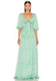 PatBO Satin Dot Ruched Maxi Dress in Blue