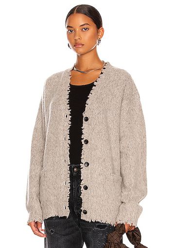 R13 Shaggy Distressed Edge Cardigan in Grey