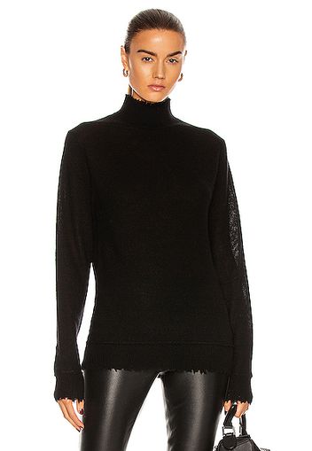 R13 Distressed Edge Cashmere Turtleneck Sweater in Black