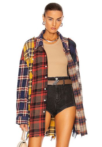 R13 Multi Plaid Shirt in Red,Brown