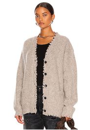 R13 Shaggy Distressed Edge Cardigan in Grey