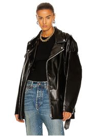 R13 Drop Neck Motorcycle Leather Jacket in Black