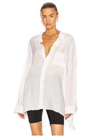 R13 Drop Neck Button Up Shirt in White
