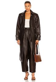 REMAIN Pirene Leather Coat in Chocolate