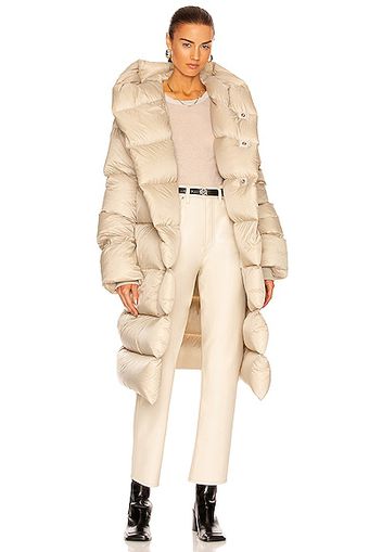 Rick Owens Long Sleeve Hooded LIner Coat in Cream