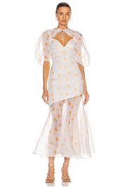 Rosie Assoulin Sliced & Diced Bohemian Maxi Dress in Floral,Orange,White