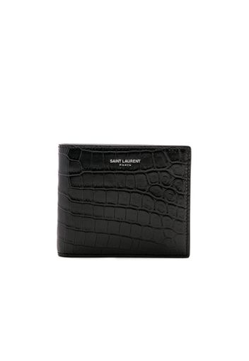 Saint Laurent Matte Croc Billfold Wallet in Black,Animal Print